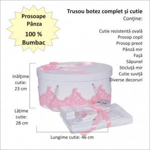 Set elegant trusou botez, cutie trusou si lumanare personalizata cu nume, decor dantela Roz, Denikos® 935 - Img 4