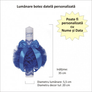 Set elegant trusou botez, cutie trusou si lumanare personalizata cu nume, decor dantela Albastra, Denikos® 939 - Img 2