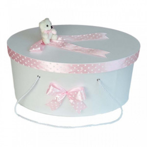 Set trusou botez, cutie trusou si lumanare, Ursulet, fundita roz, Denikos® 15 - Img 2