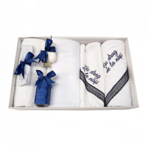 Trusou botez cu mesaj si lumanare eleganta glob cu dantela si iepuras pufos, decor bleumarin, Denikos® 759 - Img 2