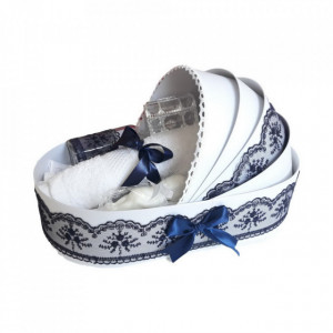 Trusou botez in landou si lumanare cu ingeras, decor bleumarin Denikos® 165 - Img 3