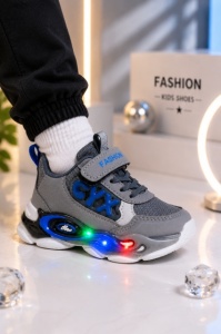 Adidasi cu lumini LED, Model Cyx, Baieti, piele ecologica, gri - Img 2