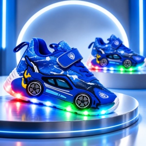 Adidasi cu luminite pentru baietei - Masinuta albastra Super LED