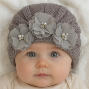 Caciulita tip turban cu floricele - Gri