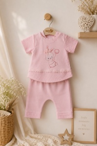 Compleu din doua piese, tricou si pantaloni scurti pentru bebelusi, BabyIm, Model ALSBS7, bumbac - Img 4