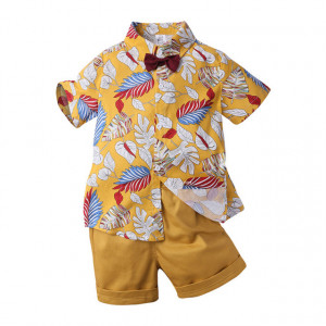 Costum galben mustar cu frunzulite pentru bebelusi