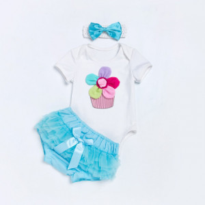 Costumas pentru fetite body cu pantaloni scurti turcoaz