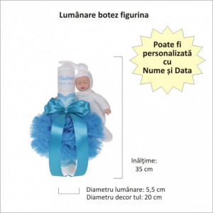 Lumanare botez cu iepuras, personalizata si trusou botez in landou, decor dantela Turcoaz, Denikos® 879 - Img 4