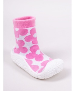 Mocasini pentru copii cu talpă antiderapantă – Design cu flori roz