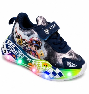 Pantofi sport cu lumini LED, Model Masinuta de curse, Superbaby, Bleumarine