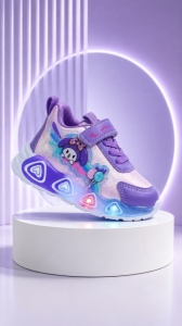 Pantofi sport cu luminite, Model Baloane, Piele ecologica, Fete, Mov - Img 5