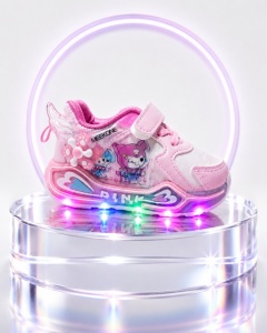 Pantofi sport cu luminite, Model cu holograma, Piele ecologica, Fete, Roz
