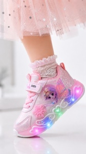 Pantofi sport cu luminite, Model cu Zana, Piele ecologica, Fete, Roz - Img 3
