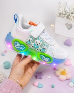 Pantofi sport cu luminite, Model Iepurasi, Piele ecologica, Fete, Alb - Img 3