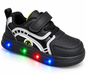 Pantofi sport cu luminite, Model Sporty Style 2, Piele ecologica, Baieti, Negru - Img 4