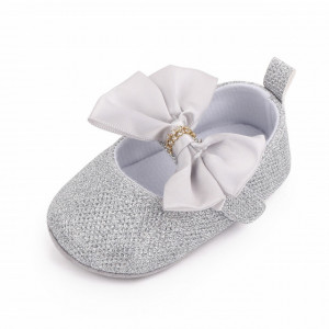 Pantofiori argintii cu strasuri si fundita din satin - Img 5