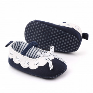 Pantofiori bleumarine cu volanas alb - Img 5