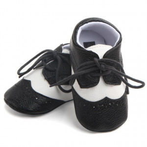 Pantofiori eleganti baieteti alb cu negru - Img 2