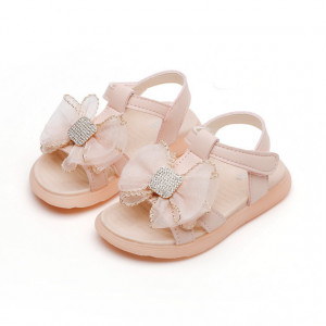 Sandale roz cu fundita din organza