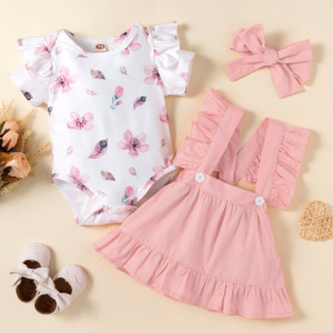 Sarafan roz cu body pentru fetite - Floricele