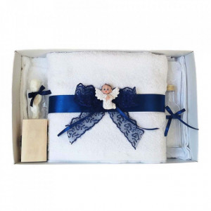 Set dantela trusou botez, cutie trusou si lumanare, Ingeras, decor bleumarin, Denikos® 475 - Img 4