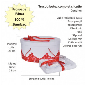 Set elegant trusou botez, cutie trusou si lumanare iepuras pufos, dantela si fundite, decor Rosu, Denikos® 928 - Img 3