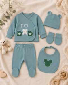Set Serde bebeluși nou-născut 0–3 luni, 5 piese cu imprimarea „I Love Dad” - Verde menta