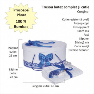 Set trusou botez, cutie trusou si lumanare iepuras pufos, dantela si fundite, decor Albastru, Denikos® 894 - Img 3