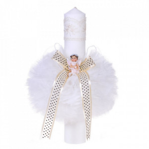 Set trusou botez, cutie trusou si lumanare, Ingeras, dantela ivoire, Denikos® 471 - Img 3