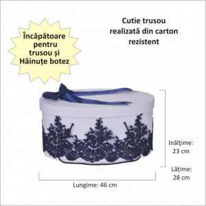 Set trusou botez si cutie trusou, dantela si fundita, decor elegant Bleumarin, Denikos® 850 - Img 2