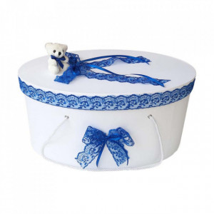 Set trusou botez si cutie trusou, Ursulet, dantela albastra, Denikos® 456 - Img 2