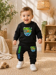 Trening pentru bebelusi din bumbac, negru, Best friends