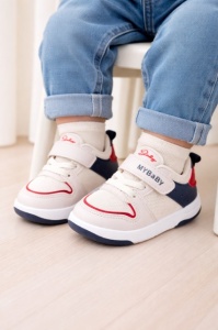 Adidasi albi cu insertii bleumarine pentru copii - MyBaby
