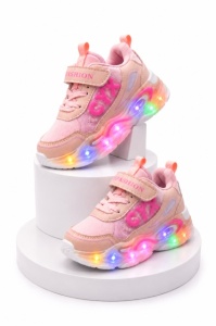 Adidasi cu lumini LED, Model CYX, piele ecologica, fete, roz