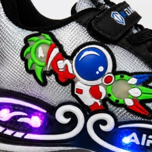Adidasi cu lumini LED pentru baieti, Cosmonaut, Piele ecologica, Multicolor - Img 4