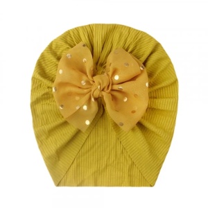 Caciulita galbena tip turban cu fundita din tulle aplicata - Img 2