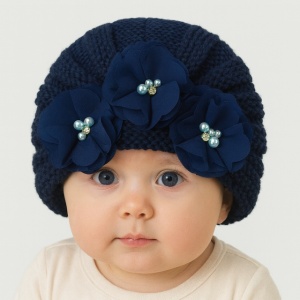 Caciulita tip turban cu floricele - Bleumarine