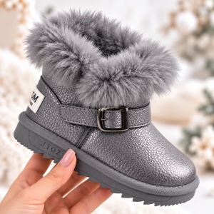 Cizme gri sidefat pentru fetite cu catarama, Superbaby, Model Pufy, Piele ecologica - Img 3