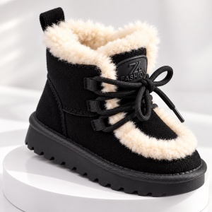Cizme negre imblanite pentru fete din piele ecologica, talpa cauciuc, Model Cozy