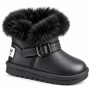 Cizme pentru fetite cu catarama, Negru sidefat, Superbaby, Model Pufy, Piele ecologica - Img 2