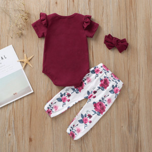 Compleu pentru fetite cu body visiniu cu maneca scurta - Img 2