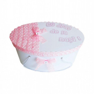 Cutie trusou botez personalizata, decor dantela roz, Denikos® 216 - Img 3