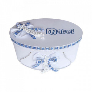 Cutie trusou botez personalizata, decor traditional albastru, Denikos® 231 - Img 2
