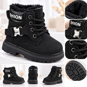 Ghete negre cu catarama, piele ecologica, baieti, Model Blacky Fashion - Img 2