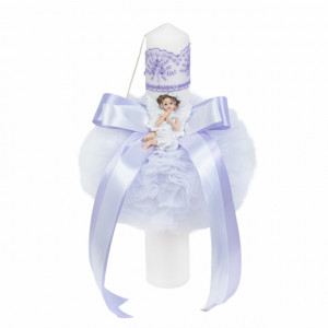 Lumanare botez glob cu ingeras, decor LILA, Denikos® 519