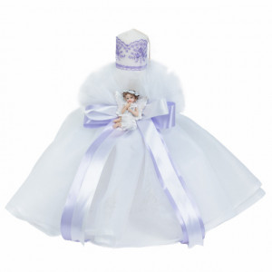 Lumanare botez rochita, fundita LILA si ingeras, Denikos® 509