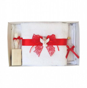 Lumanare botez tul si ingeras si trusou botez dantela, decor Rosu, Denikos® 627 - Img 2