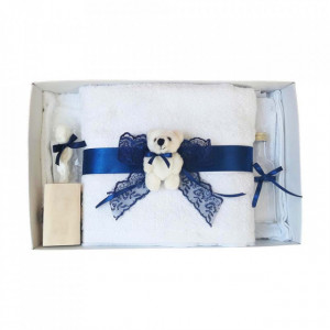 Lumanare botez tul si ursuleti si trusou botez dantela, decor Bleumarin, Denikos® 615 - Img 2
