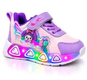Pantofi sport cu luminite, Model Baloane, Piele ecologica, Fete, Mov