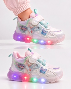 Pantofi sport cu luminite, Model cu fluturas si zana, Piele ecologica, Fete, Alb - Img 3